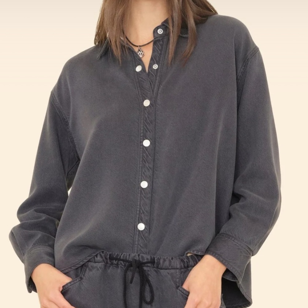NWT $238  Xirena Almost Black Gia Denim Button Down Blouse Shirt